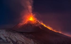 Volcano Lava Eruption Night Stars Mountain HD wallpaper thumb
