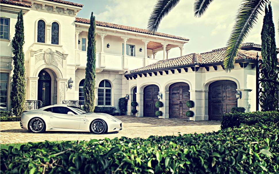 Ferrari California Mansion House HD wallpaper,cars HD wallpaper,ferrari HD wallpaper,house HD wallpaper,california HD wallpaper,mansion HD wallpaper,1920x1200 wallpaper