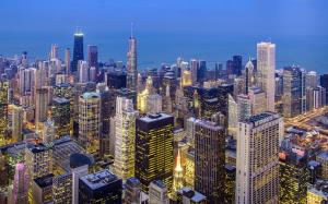 Chicago city top view, Illinois, USA, evening, skyscrapers, lights wallpaper thumb