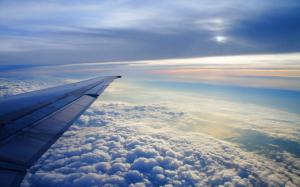 sky, altitude, clouds, airplane, wing, flying, soaring, earth wallpaper thumb