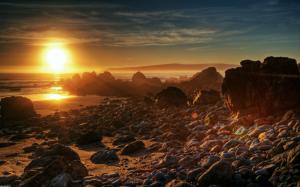Sunset Rocks Stones Beach HD wallpaper thumb
