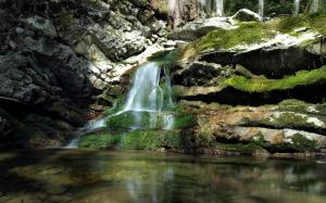 Waterfall Moss Rock Stone HD wallpaper thumb
