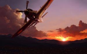 Airplane in the sunset wallpaper thumb