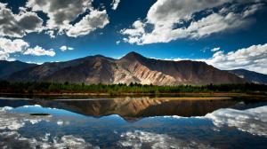 Nature summer, lake, mountain, forest, sky, clouds, water reflection wallpaper thumb