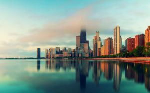 Chicago, Illinois, city skyscrapers, water, fog wallpaper thumb