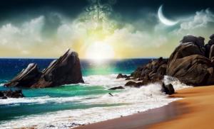 Landscape, Beach, Moon, Rock, Sea wallpaper thumb