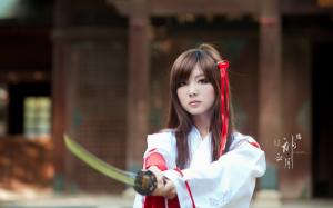 Oriental girl samurai, sword wallpaper thumb