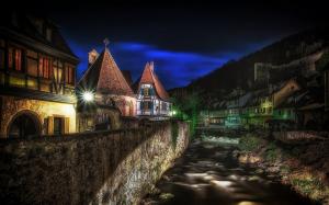 Kaysersberg, France, City, Evening, Lights, House, Canal, Architecture wallpaper thumb