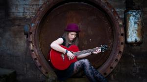 Long hair girl, hat, guitar, music wallpaper thumb