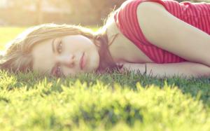 Woman, Lying, Grass, Sunlight wallpaper thumb