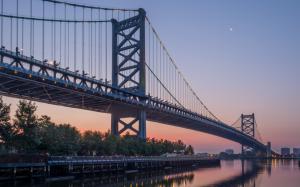 Philadelphia, USA, Bridge, Benjamin Franklin Bridge, Architecture, City, Reflection wallpaper thumb