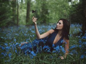 Amy Spanos, girl and flowers, butterfly wallpaper thumb