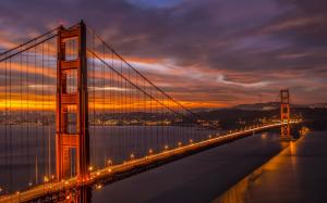 California, San Francisco Bridge, Golden Gate, beautiful evening, dusk, lights wallpaper thumb