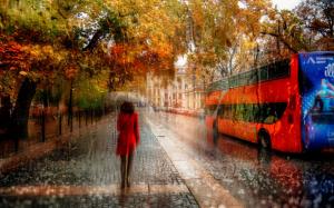 Creative pictures, St. Petersburg, girl, rain, autumn, road, cars wallpaper thumb