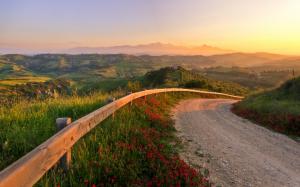 Italy, sunset, fabulous landscape, road, hills, nature wallpaper thumb
