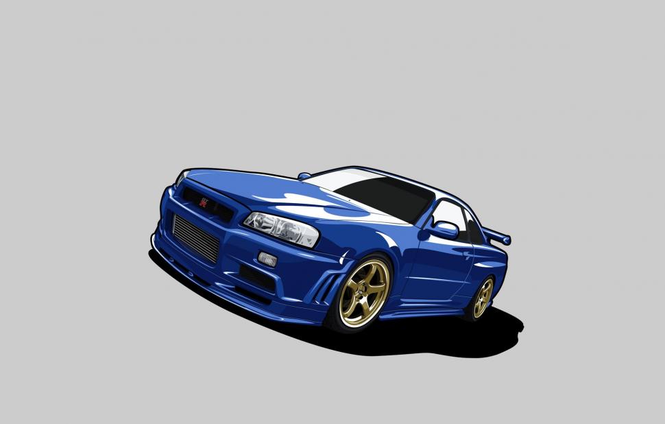 Nissan, skyline, gt-r, r34, gtr, blue, minimalism wallpaper,nissan HD wallpaper,skyline HD wallpaper,gt-r HD wallpaper,blue HD wallpaper,minimalism HD wallpaper,1984x1265 wallpaper