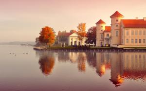 Germany autumn, buildings, trees, yellow leaves, water wallpaper thumb