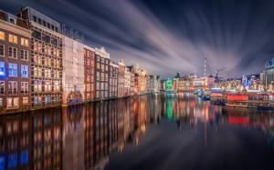 Amsterdam, night, home, lights, river, water reflection wallpaper thumb