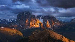 Landscape, Nature, Mountain, Snowy Peak, Clouds, Sunset, Forest, Italy, Alps wallpaper thumb