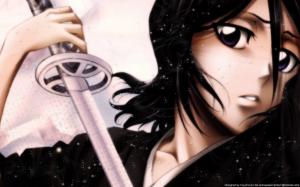 Black hair anime girl holding a sword wallpaper thumb