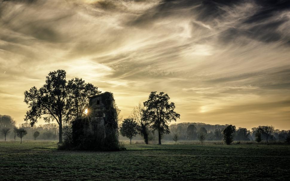 Field, Sunset, Trees, Italy, Mist, Old Building, Nature wallpaper,field HD wallpaper,sunset HD wallpaper,trees HD wallpaper,italy HD wallpaper,mist HD wallpaper,old building HD wallpaper,2700x1688 wallpaper
