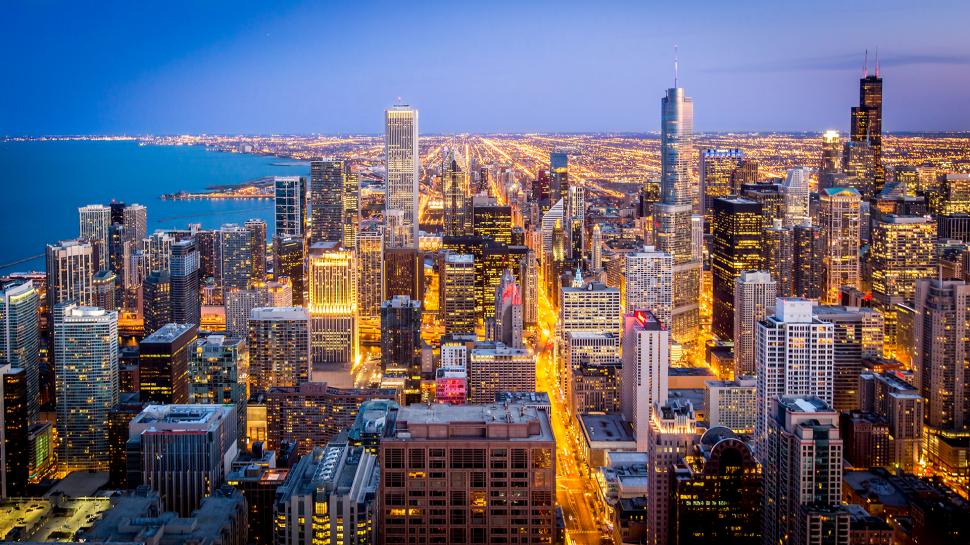 Chicago Buildings Skyscrapers Lights Night HD wallpaper,night HD wallpaper,buildings HD wallpaper,cityscape HD wallpaper,skyscrapers HD wallpaper,lights HD wallpaper,chicago HD wallpaper,1920x1080 wallpaper