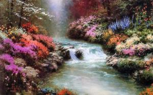 spring stream waterfall Abstract colorful colors flowers nature rivers HD wallpaper thumb