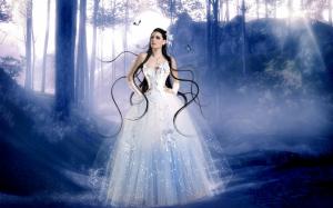 Fantasy girl, white dress girl in the woods wallpaper thumb