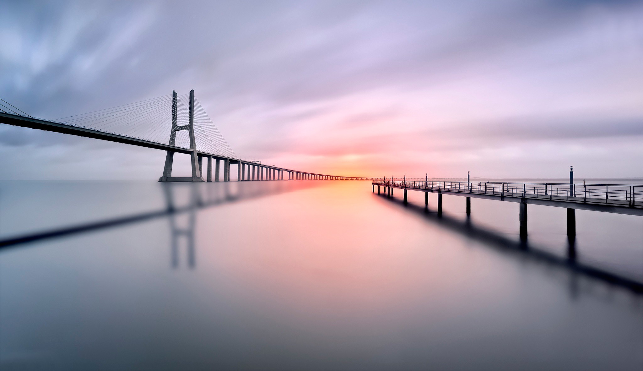 Landscape, Calm, Bridge, Water, Sunset, Pier, River wallpaper | nature and  landscape | Wallpaper Better