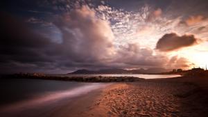 Timelapse Beach Ocean Clouds Sunlight Sunset HD wallpaper thumb