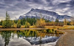 Cascade Ponds, Banff National Park, Canada, trees, bridge, mountains wallpaper thumb