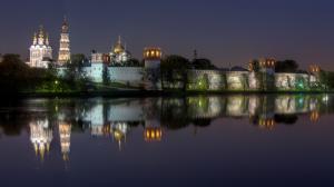 Moscow Novodevichy Convent, lake, river, night, scenery wallpaper thumb