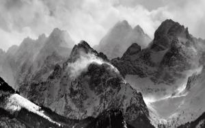 Mountains Landscape Clouds Snow BW HD wallpaper thumb