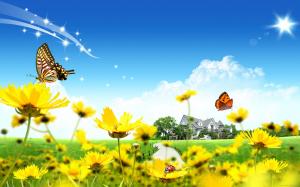 Graphic landscape with butterfly wallpaper thumb