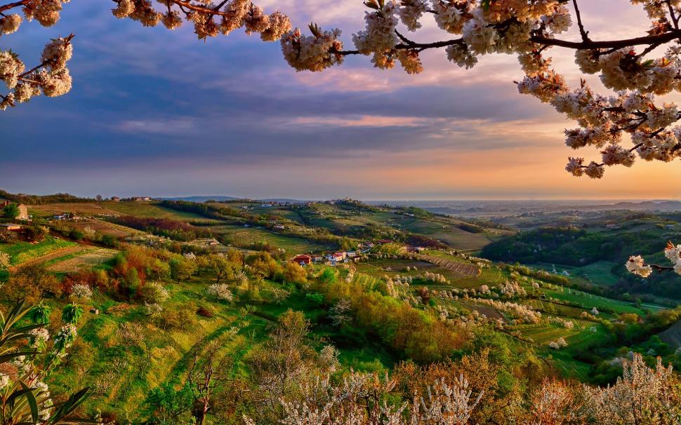 Italy, Lombardy, Collio at spring, valley, dusk, flowers, trees wallpaper,Italy HD wallpaper,Lombardy HD wallpaper,Spring HD wallpaper,Valley HD wallpaper,Dusk HD wallpaper,Flowers HD wallpaper,Trees HD wallpaper,1920x1200 wallpaper