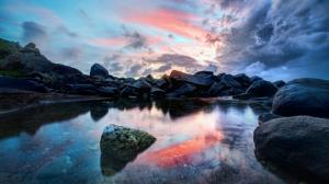 Pond, Virgin Islands, Rock, Landscape, Clouds, Sunset, Water, Caribbean wallpaper thumb