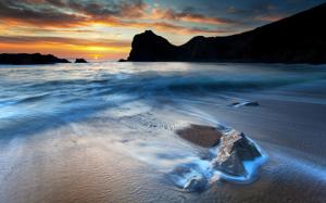 Beautiful HD coast landscape, sunset, rocks, sea, beach wallpaper thumb