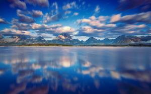 Grand Teton National Park, Jackson Lake, clouds, mountains, water, blue sky wallpaper thumb