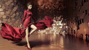 Glamorous girl, red skirt flying, creative space wallpaper thumb