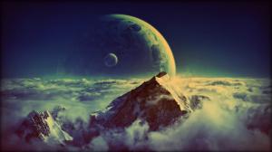 Fantasy Art, Mountain Peaks, Clouds, Planet wallpaper thumb