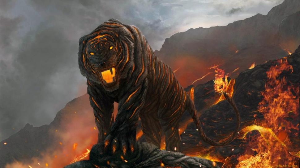 A Tiger From Hell's Volcano wallpaper,tiger HD wallpaper,hell HD wallpaper,fire HD wallpaper,volcano HD wallpaper,3d & abstract HD wallpaper,1920x1080 wallpaper