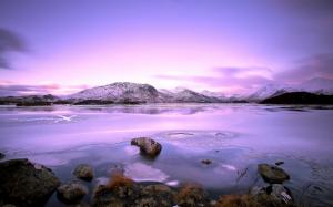 Lake, mountains, stones, snow, winter, sky, clouds wallpaper thumb
