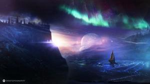 Desktopography, creative pictures, planet, ship, northern lights, water wallpaper thumb