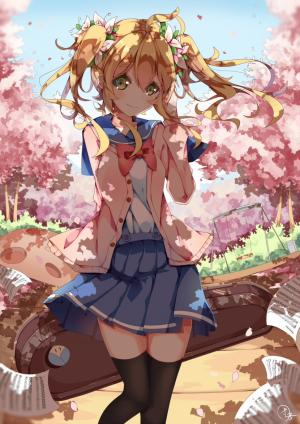 Anime Girls, School Uniform, Cherry Blossom wallpaper thumb