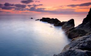 Coast rocks, sky, water, sunset landscape wallpaper thumb