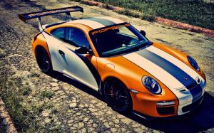 Sport car, Porsche 911 GT3, orange and white color wallpaper thumb