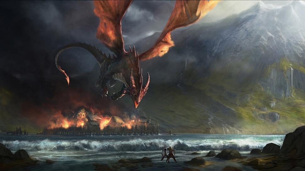 J. R. R. Tolkien, Fantasy Art, Dragon, The Hobbit, Smaug, The Lord of the Rings wallpaper,j r r tolkien HD wallpaper,fantasy art HD wallpaper,dragon HD wallpaper,the hobbit HD wallpaper,smaug HD wallpaper,the lord of the rings HD wallpaper,1920x1080 wallpaper