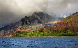 Rainbow Tropical Mountains Clouds Ocean Rainbow HD wallpaper thumb