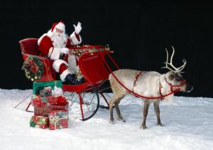 santa claus, reindeer, sleigh, bag, gifts, snow wallpaper thumb