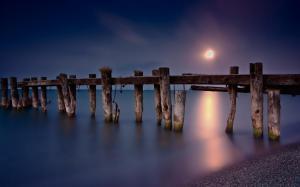 Old Pier In A Misty Sea Under A Moon wallpaper thumb